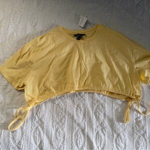Yellow Knit Cropped Drawstring Tee